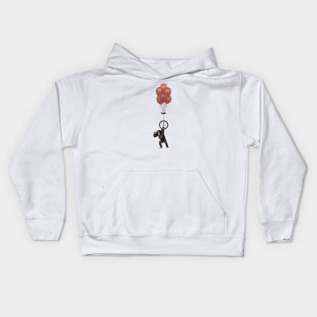 Unicycle monkey and balloons 01 Kids Hoodie by Vin Zzep